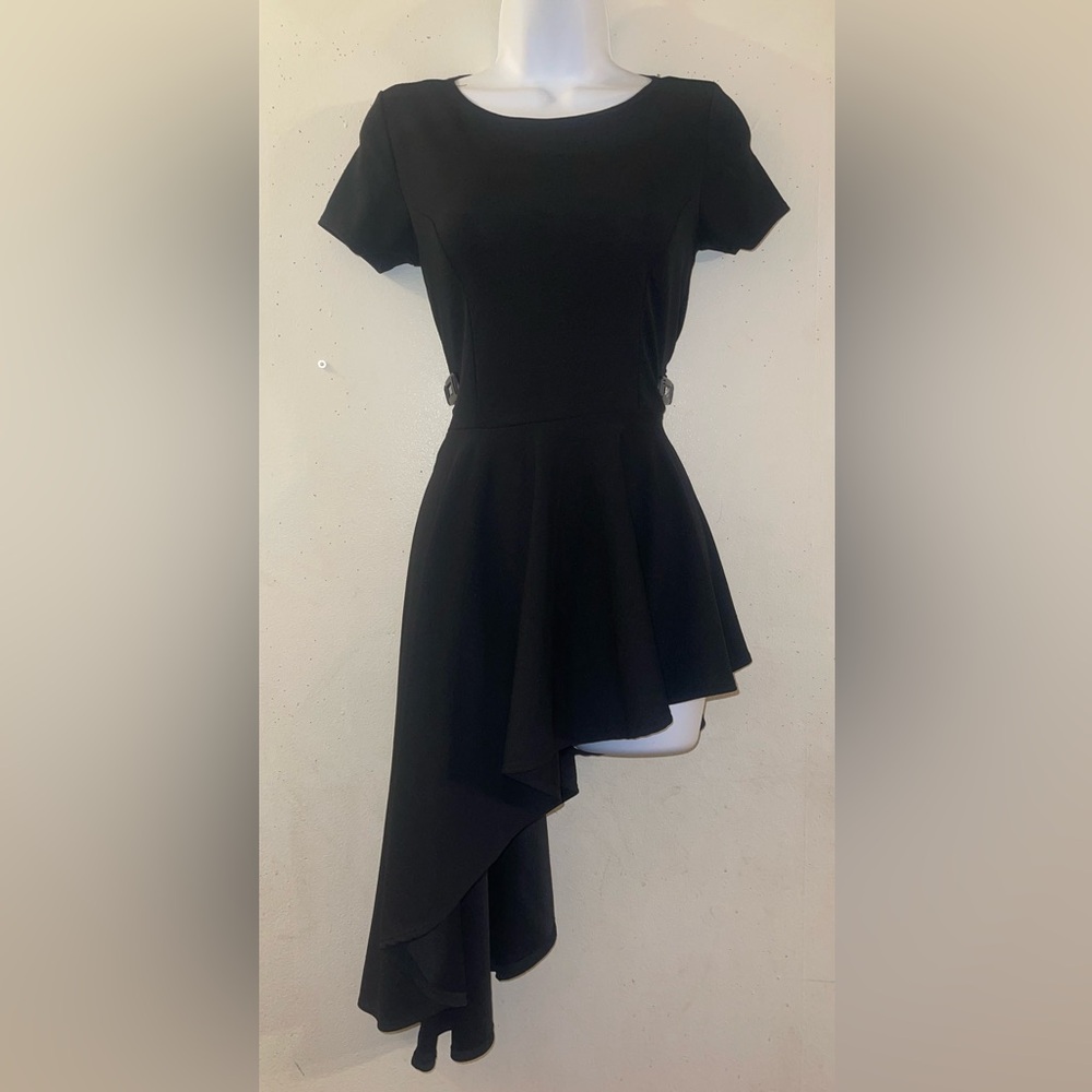 Black Asymmetric Ruffle Hem Women's Top